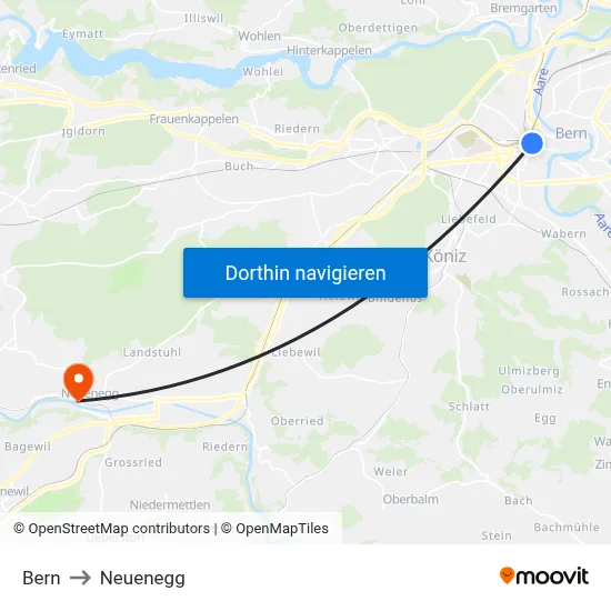 Bern to Neuenegg map