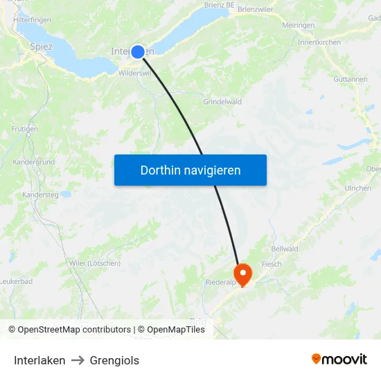 Interlaken to Grengiols map