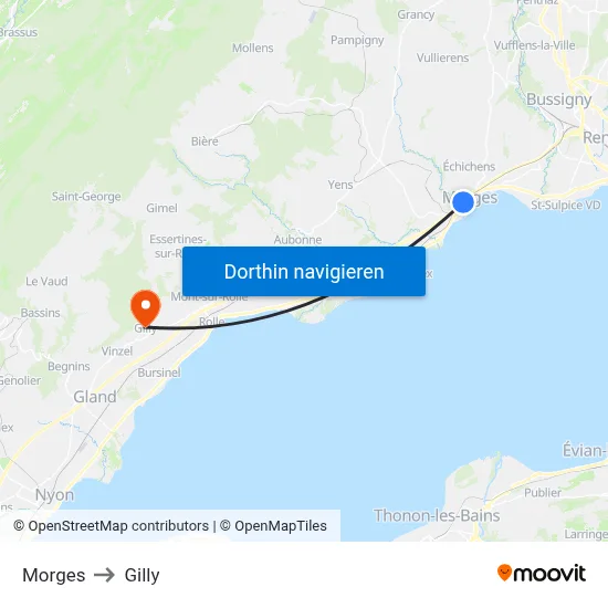 Morges to Gilly map