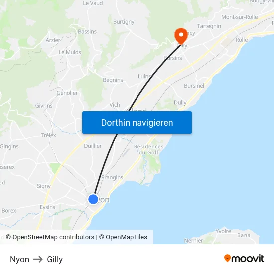 Nyon to Gilly map