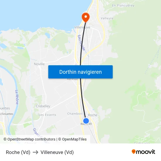 Roche (Vd) to Villeneuve (Vd) map