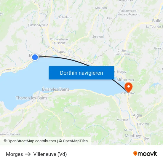 Morges to Villeneuve (Vd) map