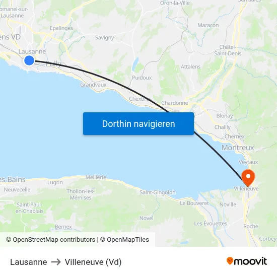 Lausanne to Villeneuve (Vd) map