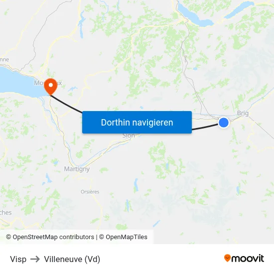 Visp to Villeneuve (Vd) map