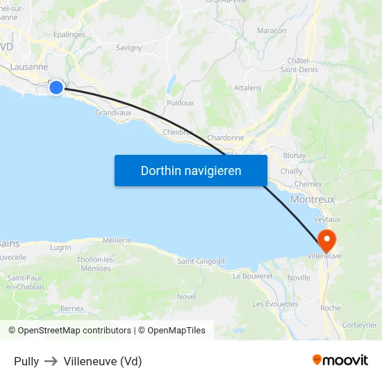 Pully to Villeneuve (Vd) map