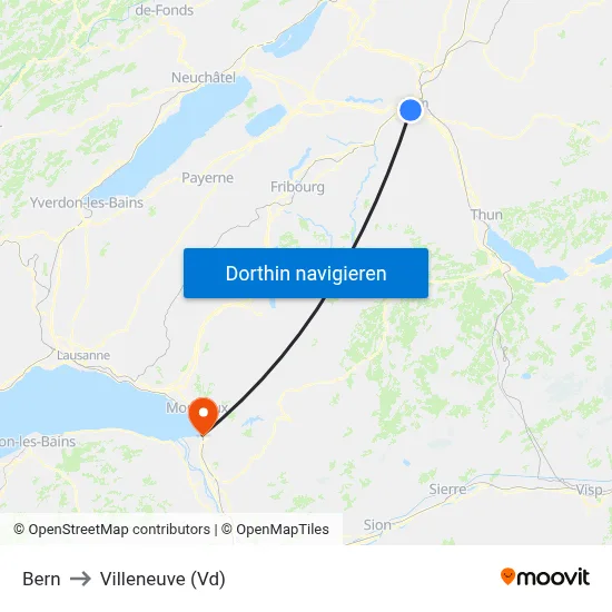 Bern to Villeneuve (Vd) map