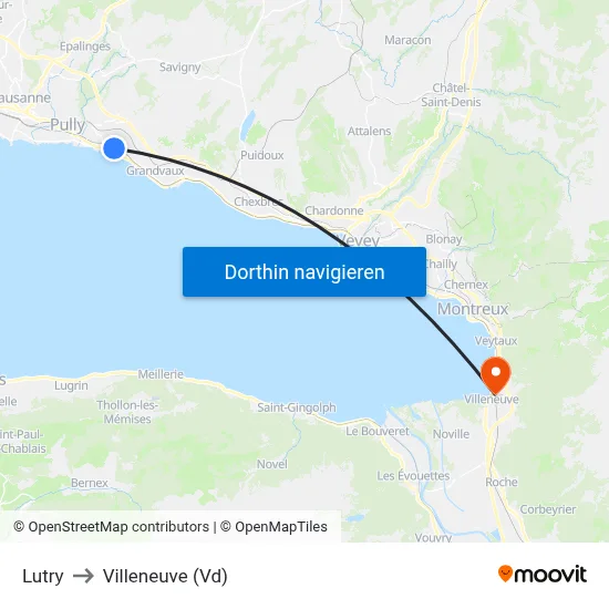 Lutry to Villeneuve (Vd) map