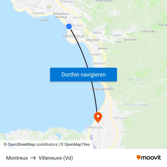 Montreux to Villeneuve (Vd) map