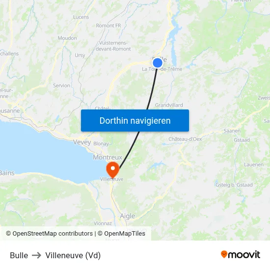 Bulle to Villeneuve (Vd) map