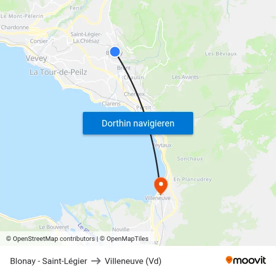 Blonay - Saint-Légier to Villeneuve (Vd) map