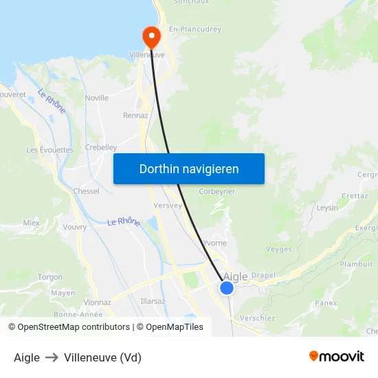 Aigle to Villeneuve (Vd) map