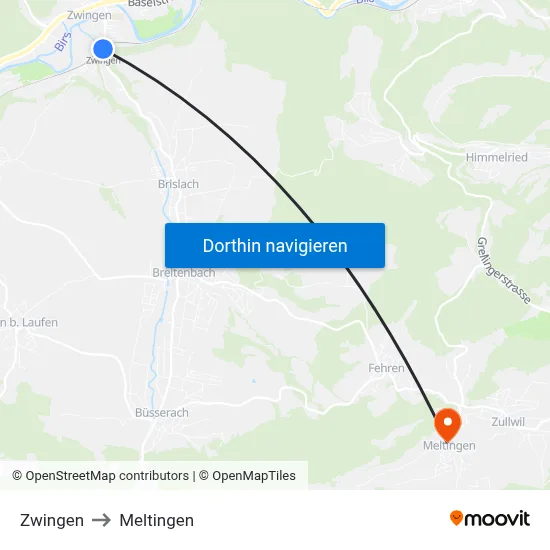 Zwingen to Meltingen map