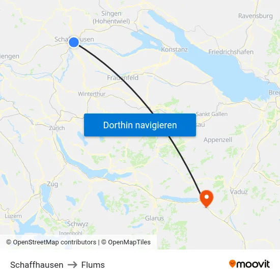 Schaffhausen to Flums map