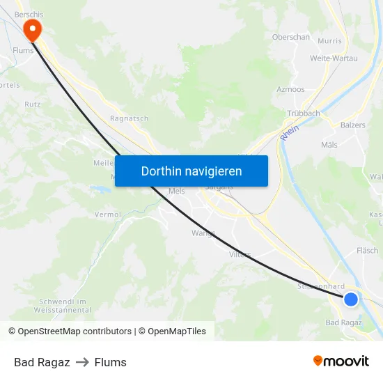 Bad Ragaz to Flums map
