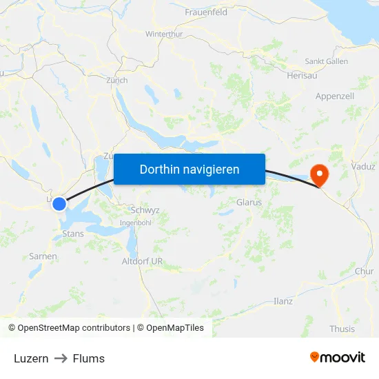 Luzern to Flums map