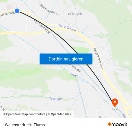 Walenstadt to Flums map