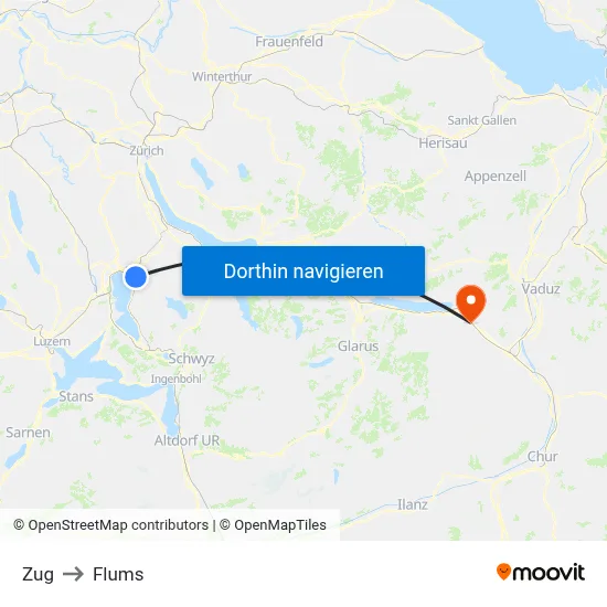 Zug to Flums map