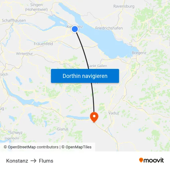Konstanz to Flums map
