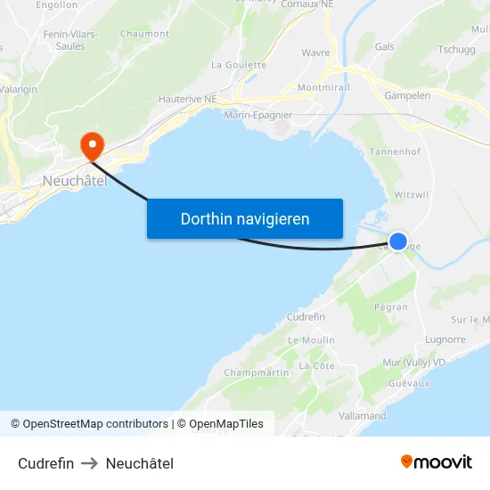 Cudrefin to Neuchâtel map