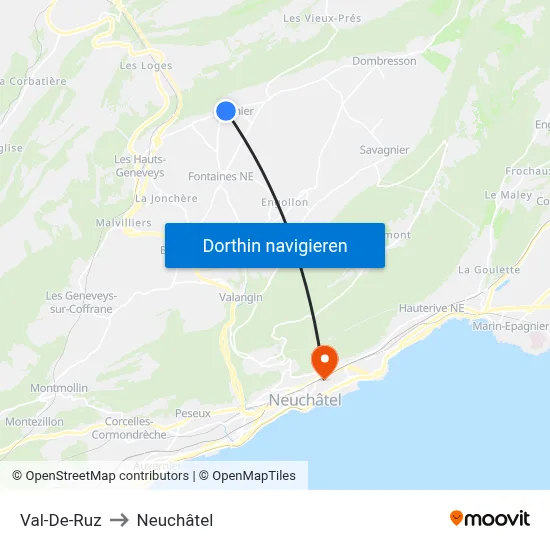 Val-De-Ruz to Neuchâtel map