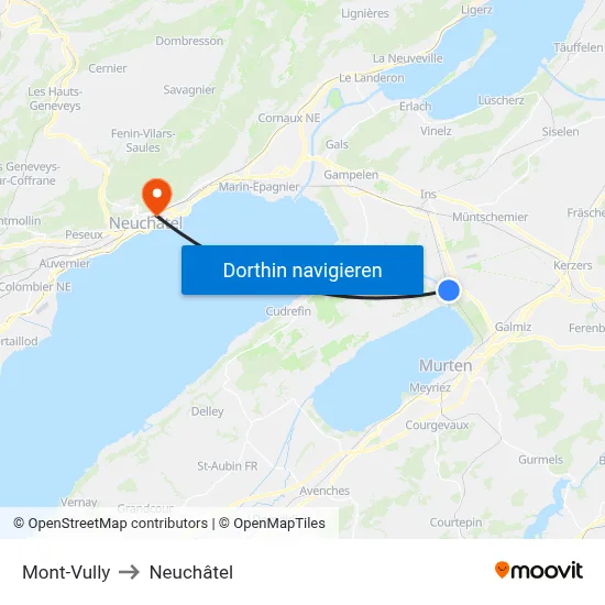 Mont-Vully to Neuchâtel map