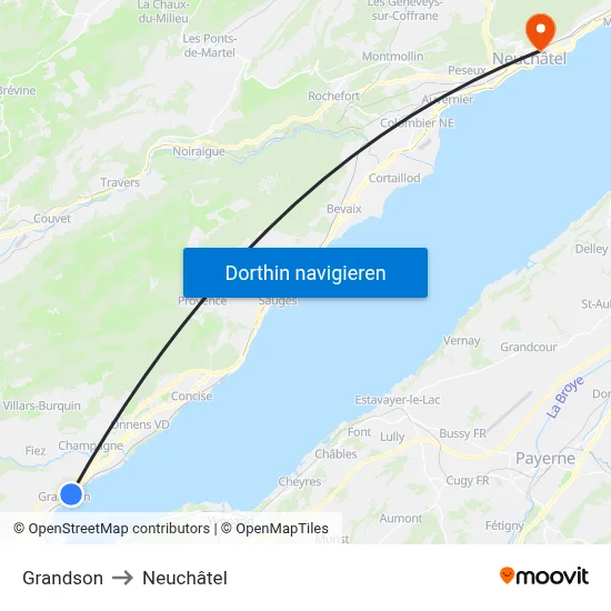 Grandson to Neuchâtel map