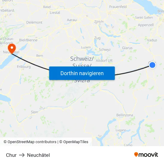 Chur to Neuchâtel map
