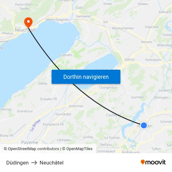 Düdingen to Neuchâtel map