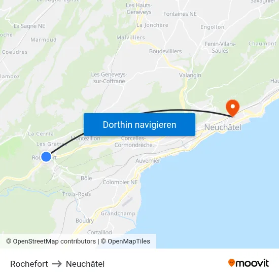 Rochefort to Neuchâtel map