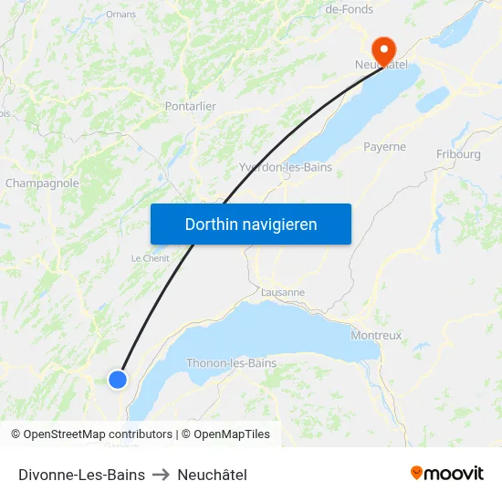 Divonne-Les-Bains to Neuchâtel map