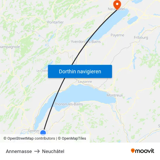 Annemasse to Neuchâtel map