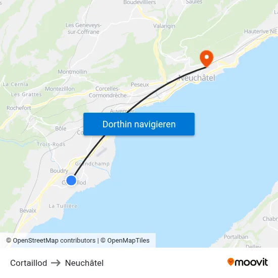 Cortaillod to Neuchâtel map