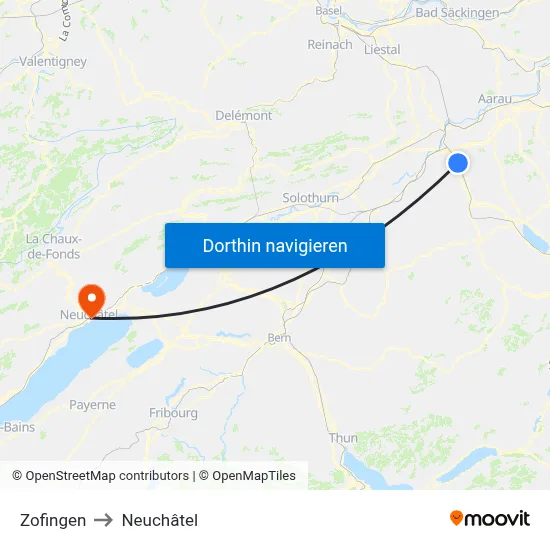 Zofingen to Neuchâtel map