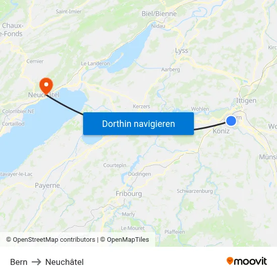 Bern to Neuchâtel map