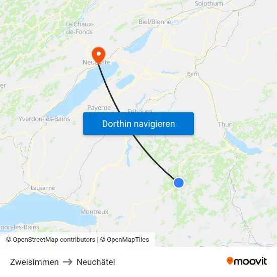 Zweisimmen to Neuchâtel map