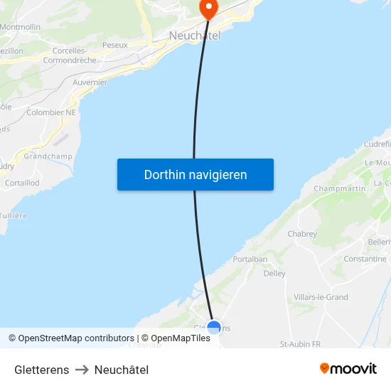Gletterens to Neuchâtel map