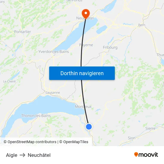 Aigle to Neuchâtel map