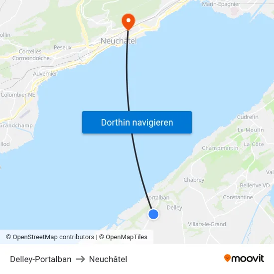 Delley-Portalban to Neuchâtel map