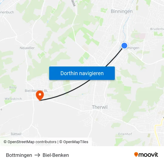 Bottmingen to Biel-Benken map