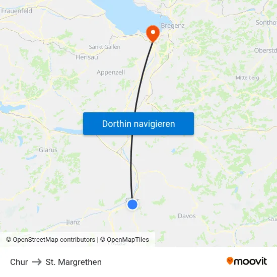Chur to St. Margrethen map