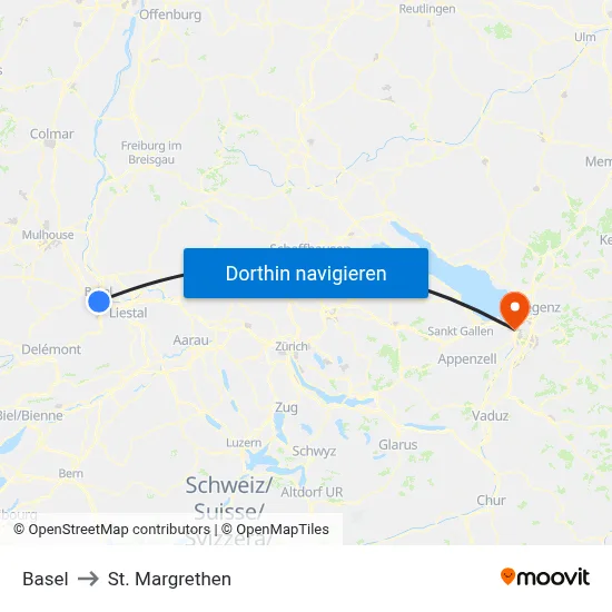 Basel to St. Margrethen map