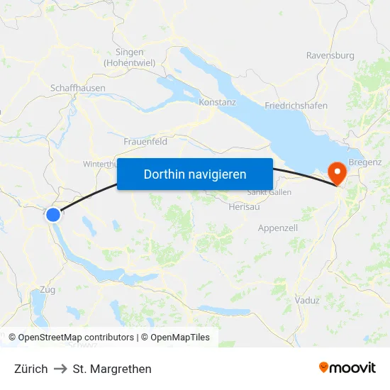 Zürich to St. Margrethen map