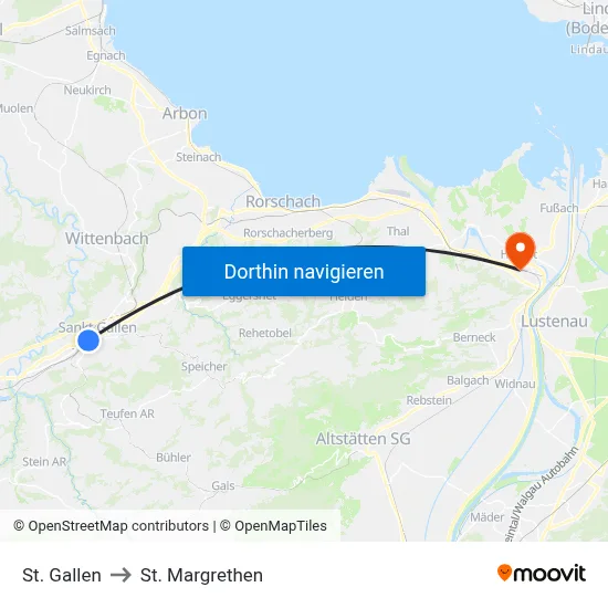 St. Gallen to St. Margrethen map