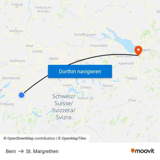 Bern to St. Margrethen map