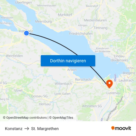 Konstanz to St. Margrethen map