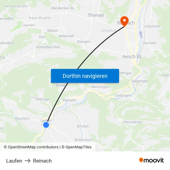 Laufen to Reinach map