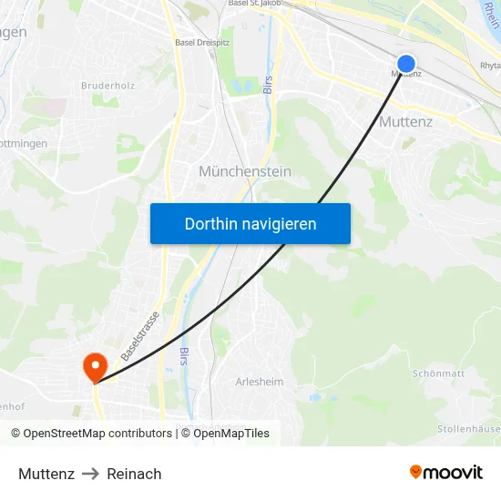 Muttenz to Reinach map