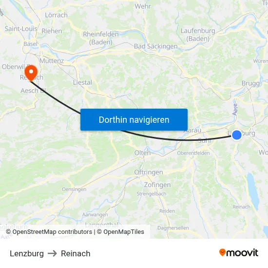 Lenzburg to Reinach map