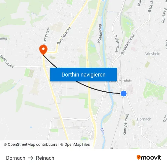 Dornach to Reinach map