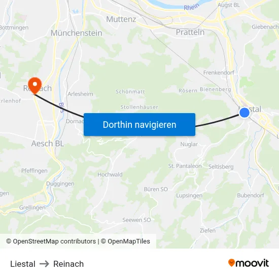 Liestal to Reinach map
